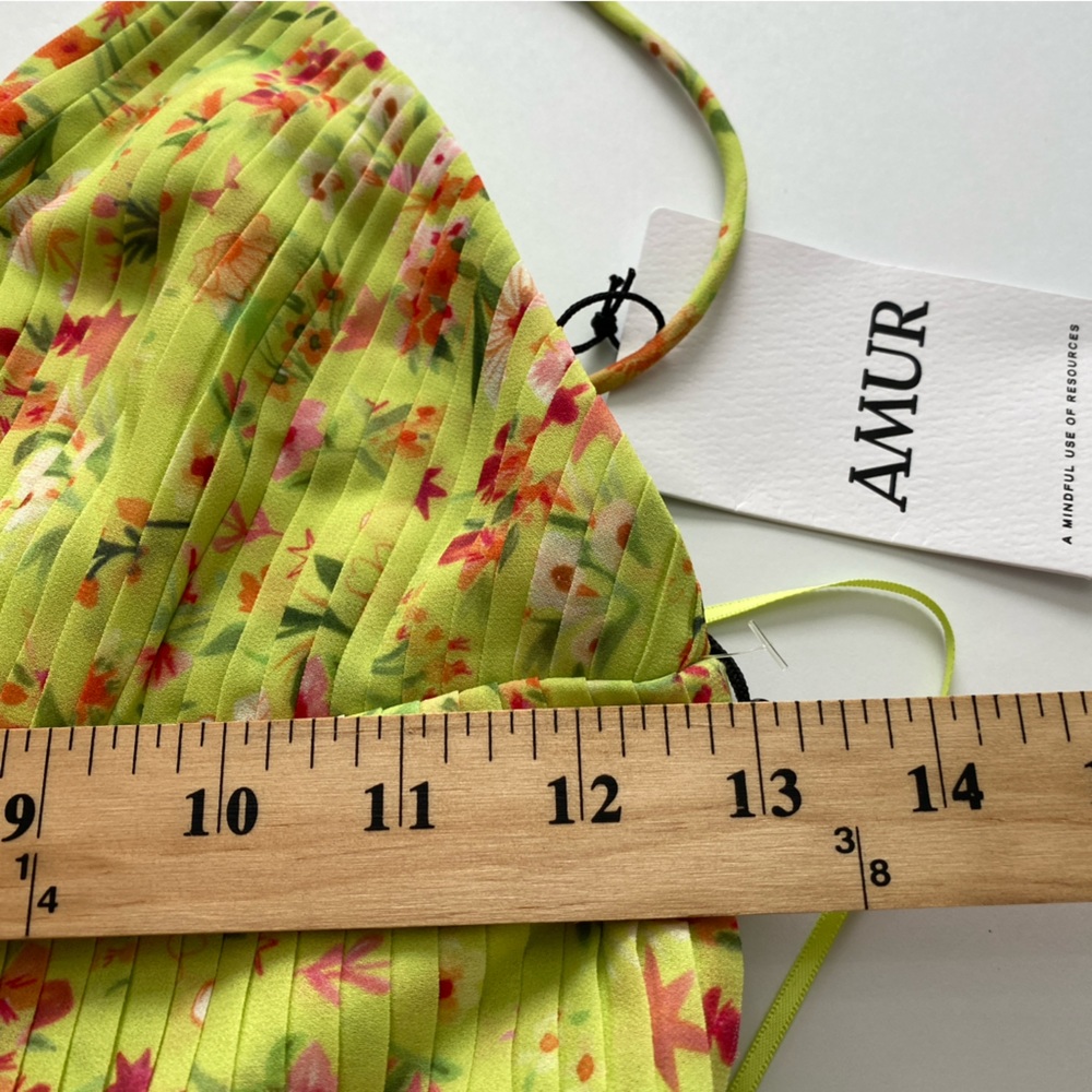 AMUR Women’s Nico Pleaded Floral Dress Size 0 Lime New - Picture 15 of 16